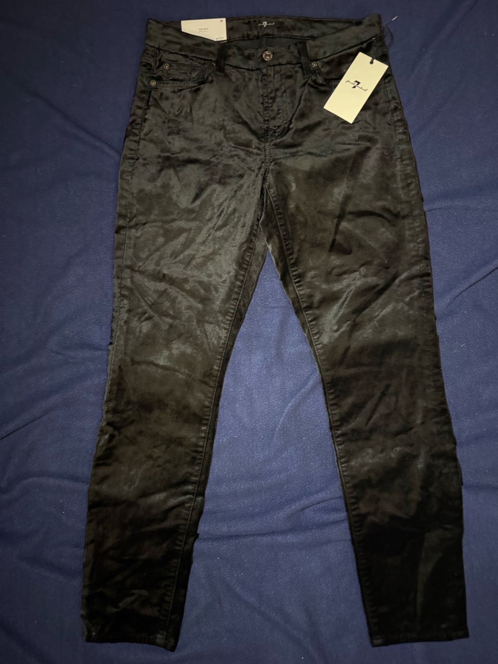 NWT 7 For All Mankind The Ankle Skinny Super Skinny Black Velvet Jeans Size 28